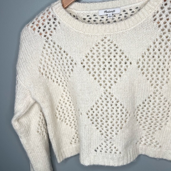 Madewell Diamond-Stitch Crewneck Crop Sweater - Cream - Picture 6 of 10